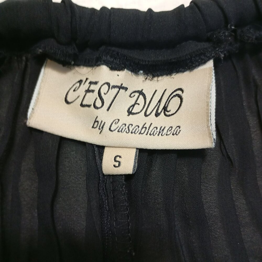 C'est Duo By Casablanca Black Crinkle Wide-Leg Pants With Drawstring Waist Sz S - Picture 2 of 13